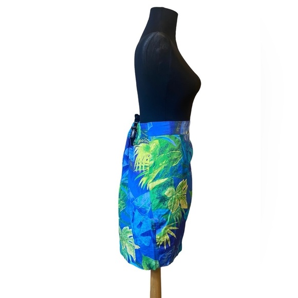 Vintage Melrose Blue & Yellow Floral Semi Wrap Skirt - Picture 9 of 11